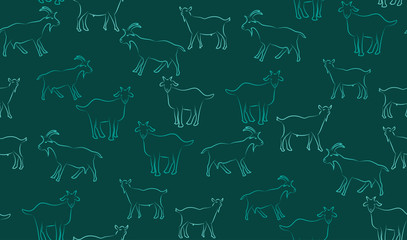 Vector abstract seamless background of goats. Chaotic goats.
