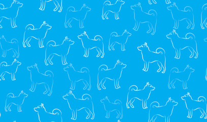 Vector seamless pattern of dogs. Blue chaotic dogs.
