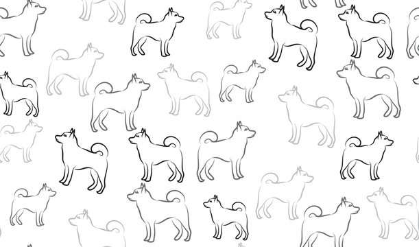 Vector seamless pattern of dogs. Gray chaotic dogs.