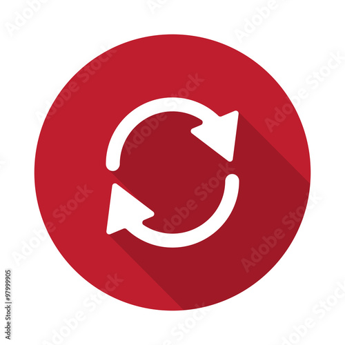"Flat Refresh icon with long shadow on red circle" Stock image and
