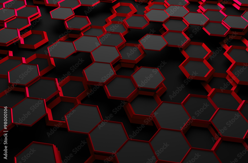 Poster abstract 3d rendering of surface with hexagons.