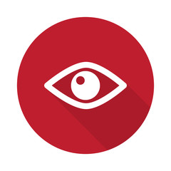 Flat Eye icon with long shadow on red circle