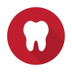 Flat Tooth icon with long shadow on red circle