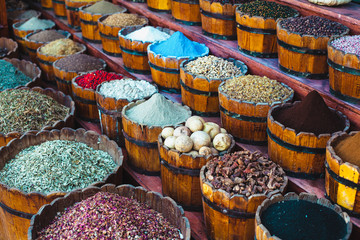 Seamless texture with colorful spices and herbs.Egyptian spice market