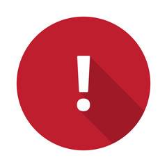 Flat Exclamation Mark icon with long shadow on red circle