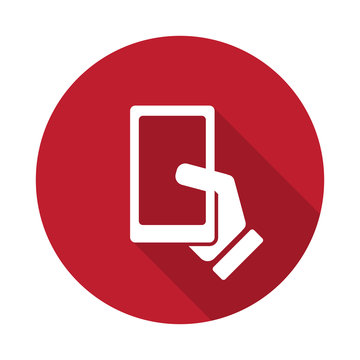 Flat Smartphone  icon with long shadow on red circle