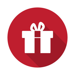 Flat Gift  icon with long shadow on red circle
