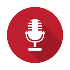 Flat Microphone icon with long shadow on red circle