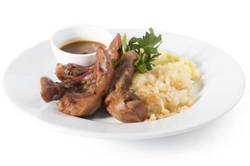 The language of lambs grilled with sauerkraut and mashed potatoes