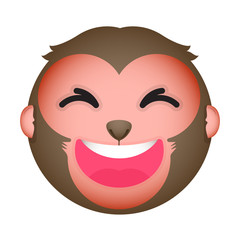 Flat monkey lauge emoticon. Isolated vector illustration on whit