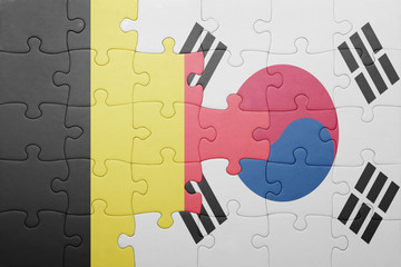 puzzle with the national flag of belgium and south korea