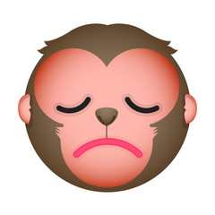 Flat monkey sad emoticon. Isolated vector illustration on white