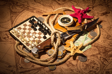 Compass on antique map