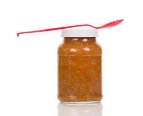 Jar of sweet jam with spoon