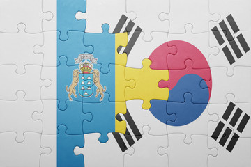 puzzle with the national flag of canary islands and south korea