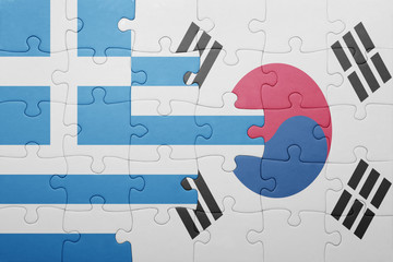 puzzle with the national flag of greece and south korea