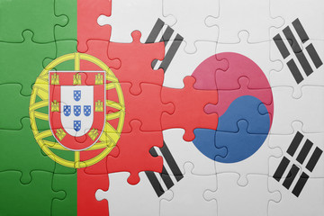puzzle with the national flag of portugal and south korea