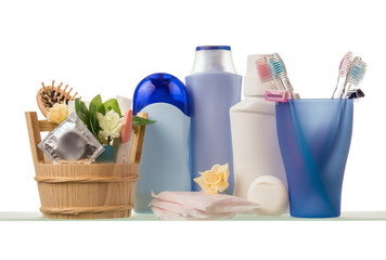 Shelf with bath accessories