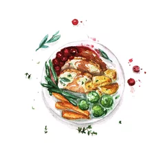 Fotobehang Meal - Watercolor Food Collection © nataliahubbert