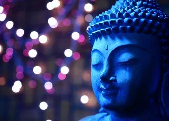Zelfklevend Fotobehang Boeddha Blauw Boeddha gezicht