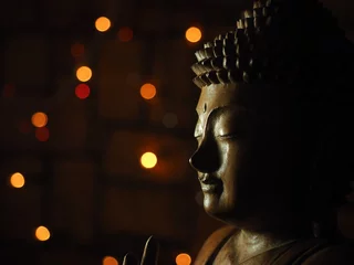 Crédence de cuisine en verre imprimé Bouddha Visage de Bouddha en bois