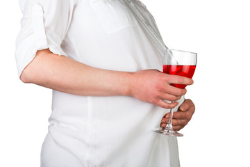 Pregnant woman with red wine