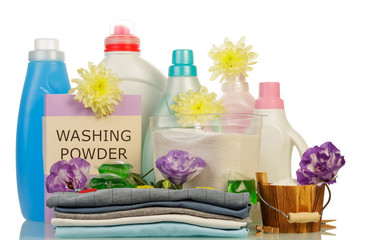Obraz na płótnie Canvas Washing powder and cleaning items