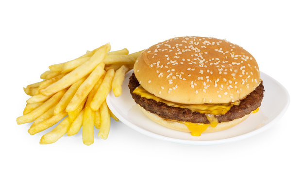 Burger and french fries isolated