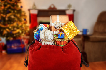santa claus bag full of gifts