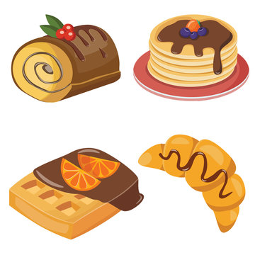  set of croissant, jamroll, puncake and waffles 