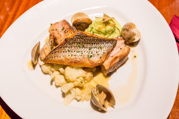Snapper steak in clam and Cauliflowers sauce