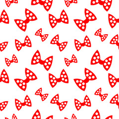 Seamless vector pattern, bright chaotic background with red bows, on the white backdrop