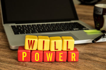 Will Power written on a wooden cube in a office desk