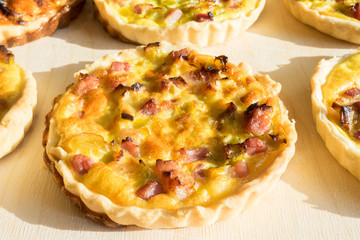 Hand made quiche lorraine close up