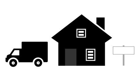 Maison à vendre et un camion de déménagement