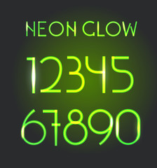Glowing neon elements. Lighting digits set