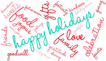 Happy Holidays word cloud on a white background. 