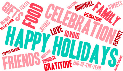 Happy Holidays word cloud on a white background. 