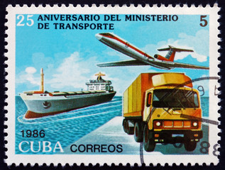 Postage stamp Cuba 1986 Boat, Plane, Truck