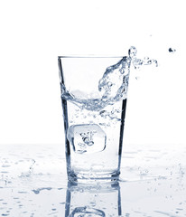 Glass of water with ice and splash