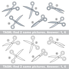 Visual game. Find hidden couple of Scissors