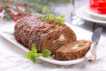 sliced homemade meatloaf.
