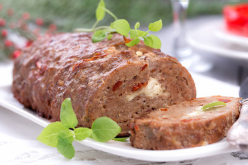 sliced homemade meatloaf.