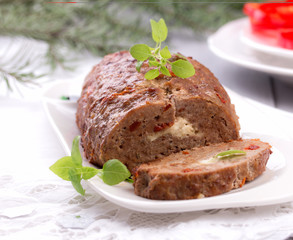 sliced homemade meatloaf.