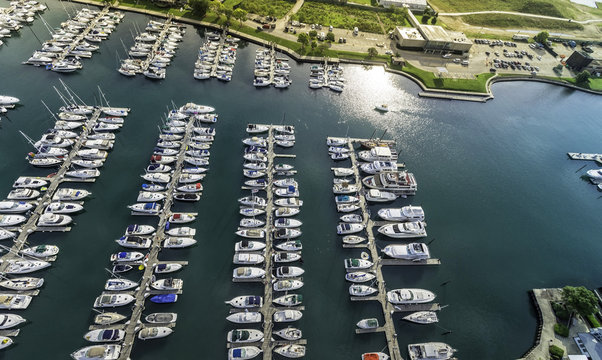 Aerial view of Marina full of Boats