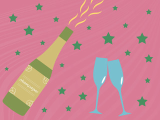 Champagne bottle with couple of glasses