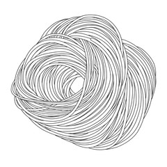 Hand drawn nest of angel hair pasta. Cappellini italian pasta lineart on the white background