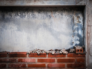 Old concrete wall and red brick for copy space