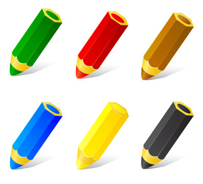 Set of colored pencils isolated on a white background