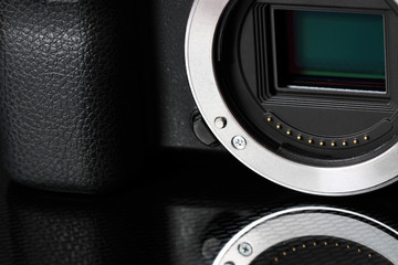 Digital camera sensor / APS-C CMOS sensor on a mirrorless digital camera.